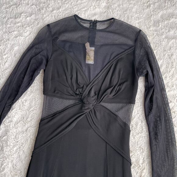 Cache Tadashi sheer illusion maxi dress vintage 90s Y2K mesh long sleeve gown S - Picture 9 of 14